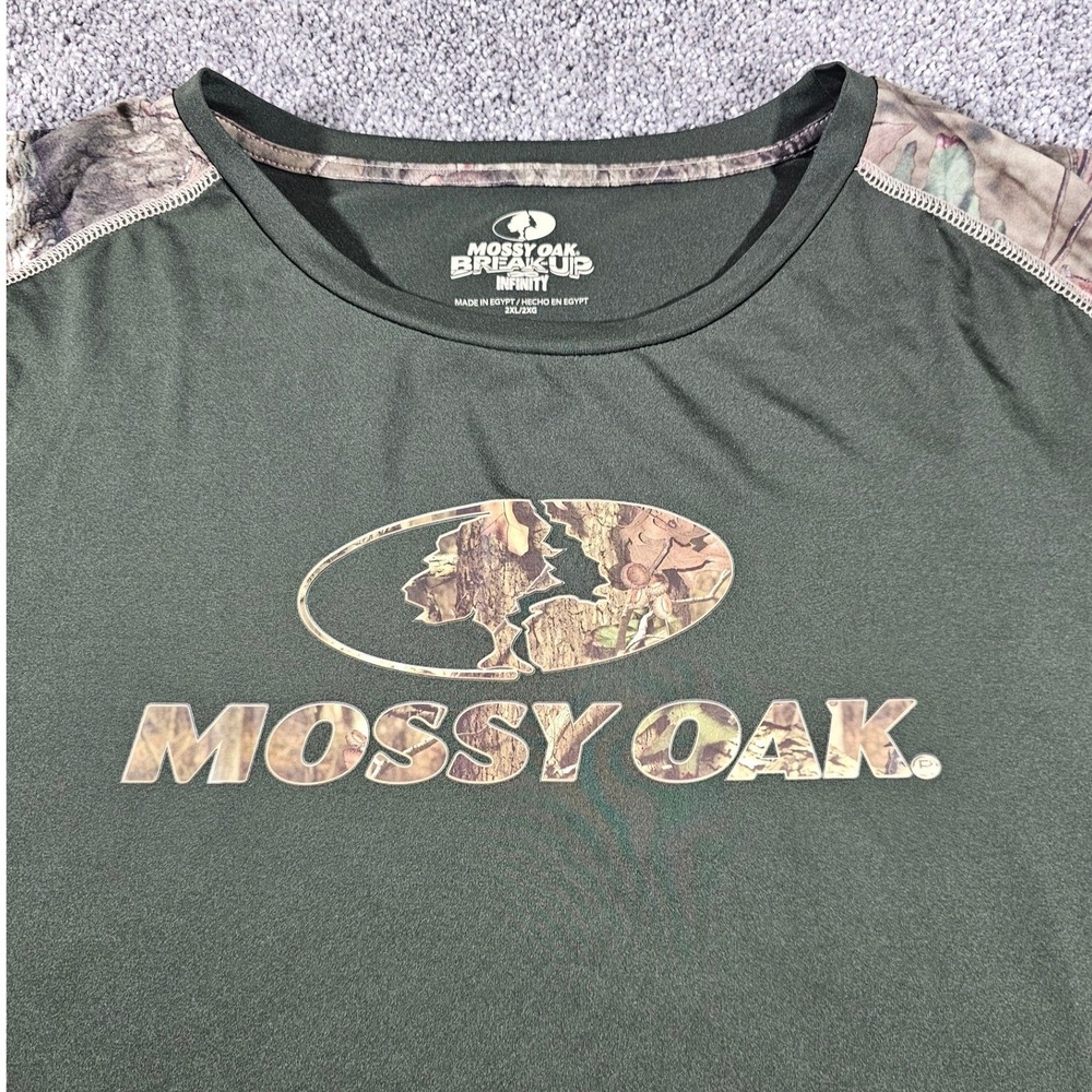 Mossy Oak T-Shirt‎ Mens 2XL Green Camo Raglan Performance Hunting PT1038 S/S